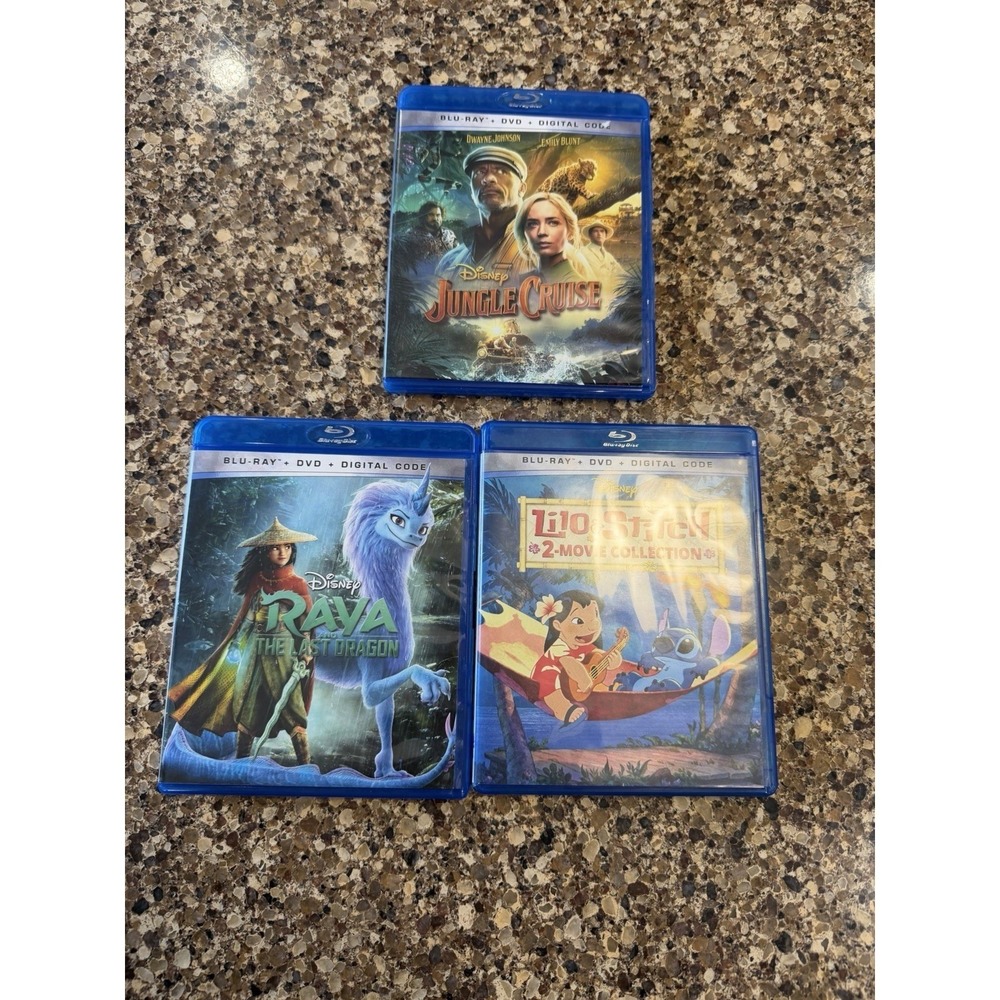 Disney Blu-ray DVD Lot Jungle Cruise Raya Last Dragon Lilo Stitch 2 Movie‎ Set